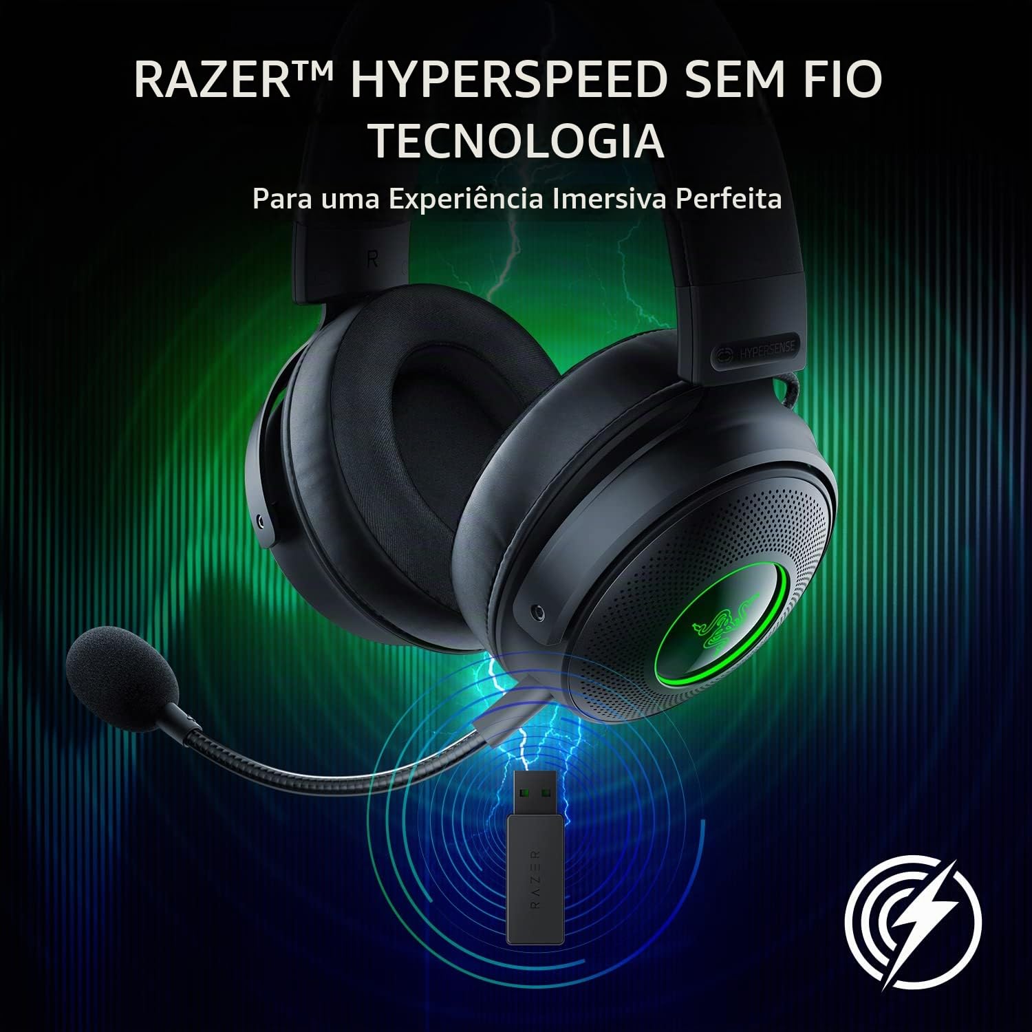 Razer Fone de ouvido para jogos sem fio Kraken V3 Pro HyperSense