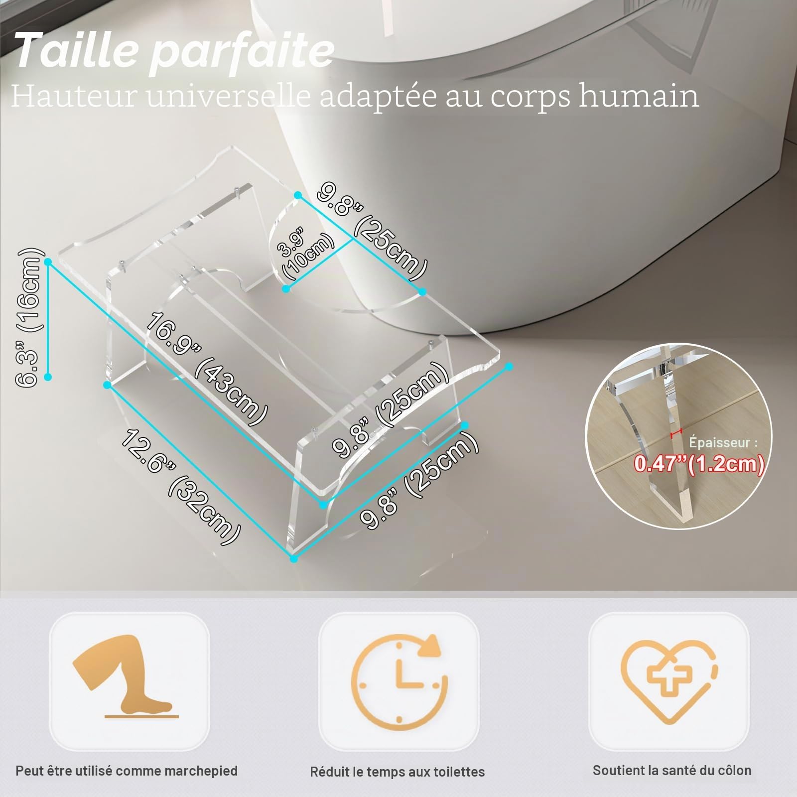 Tabouret de Toilettes en Acrylique, Tabouret de Toilette pour Adulte et Enfants, Marches Toilette Physiologique,Repose Pied Toilette pour WC Constipation,Simple Bain Toilettes Tabouret