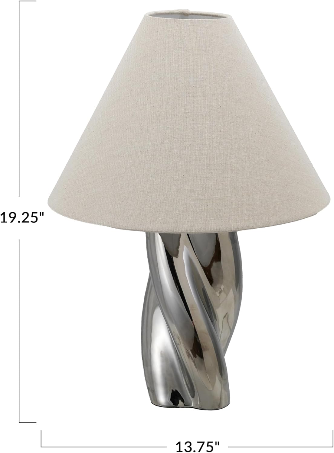 bloomingville stoneware twisted table lamp with linen shade and inline switch, chrome finish