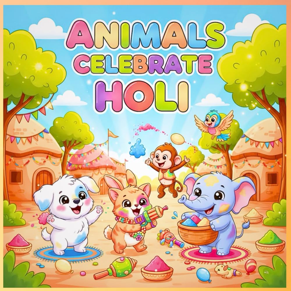 Animals Celebrate Holi: A Fun & Festive Coloring Book for Kids