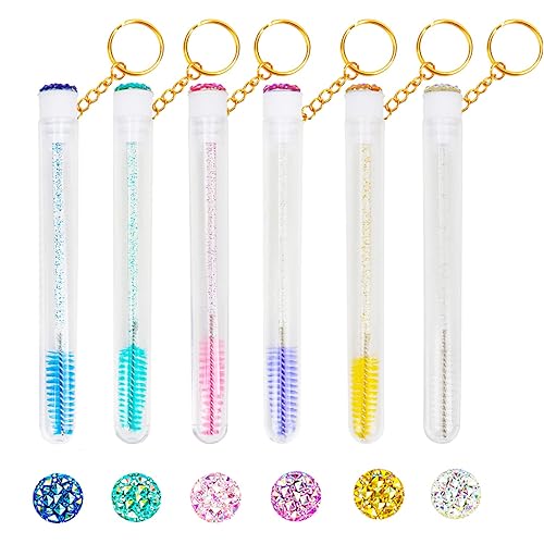 Juego de 48 varitas de rímel desechables, incluye 24 cepillos desechables de cristal para pestañas y 24 llaveros de diamante reutilizables, tubos de