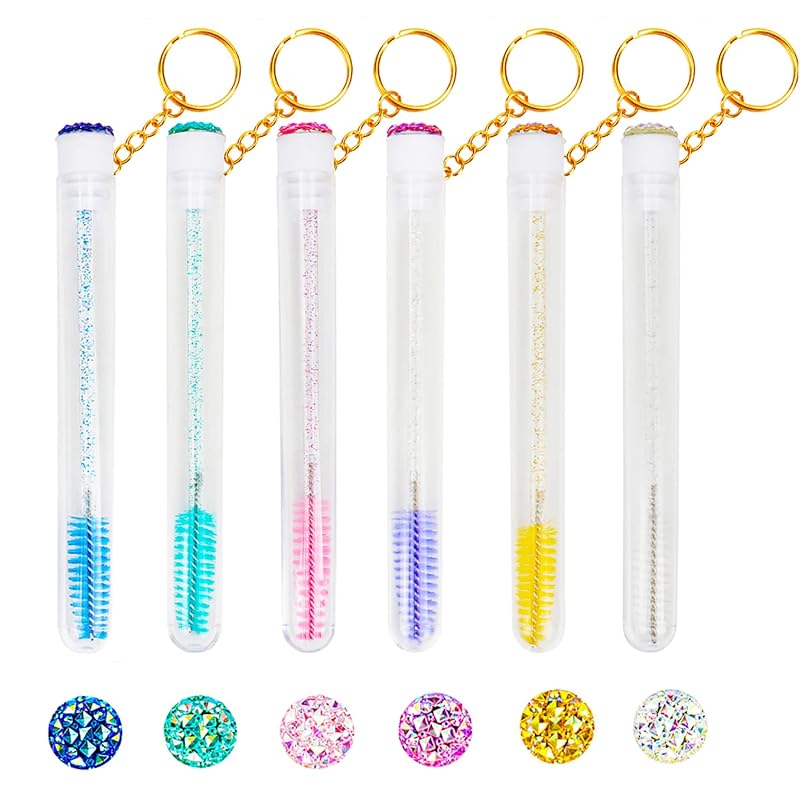 Conjunto com 48 escovinhas para máscara de cílios myaokue-up com tubos e chaveiro de diamante