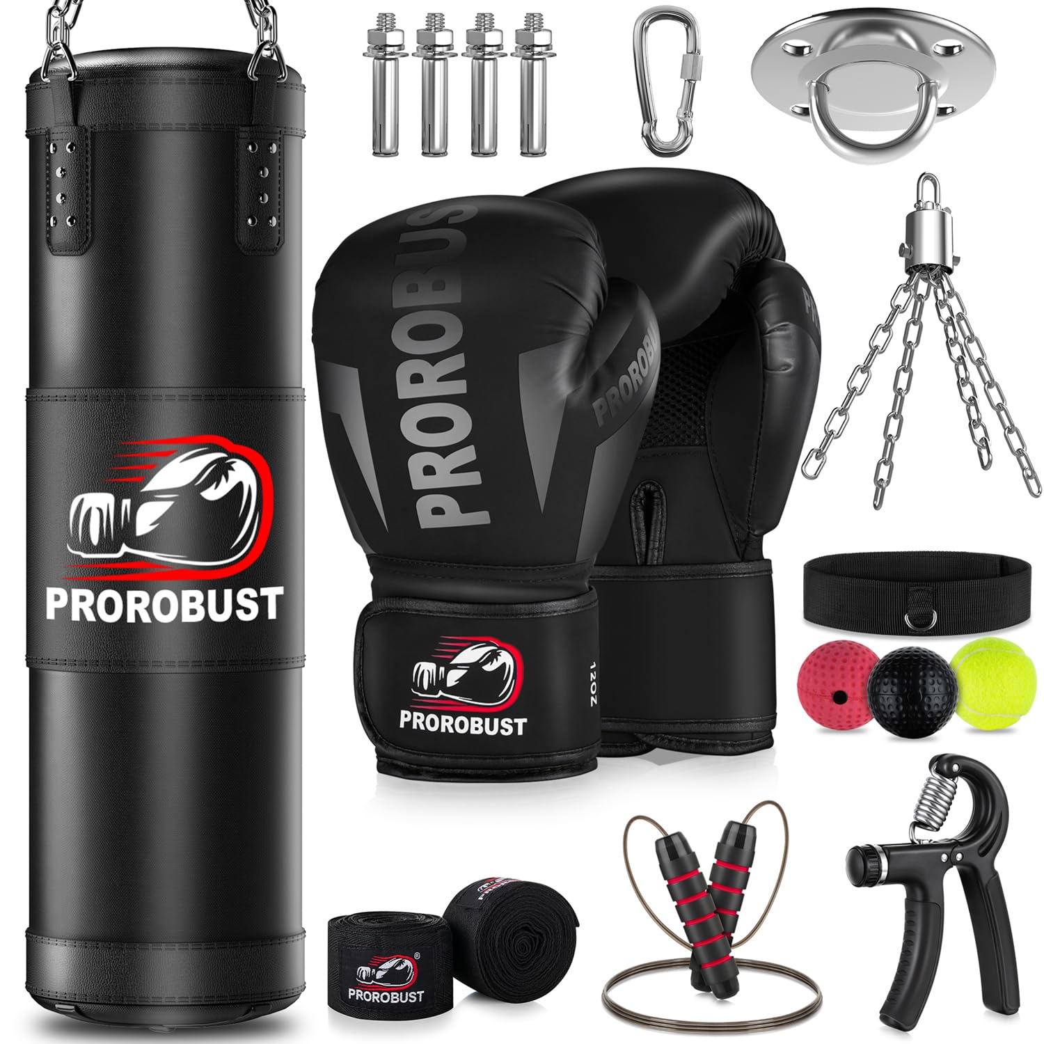 Boxsack Set für Erwachsene, 120cm Schwere Boxsack mit 12oz Handschuhen, 5m Handverpackungen für MMA Karate Kickboxing Boxen Home Gym Training - Ungefüllt