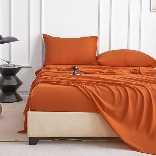 Miniatura 7 de Juego de sábanas suaves y transpirables de tamaño matrimonial, sábanas cepilladas de lujo para cama de tamaño matrimonial, sábanas de bolsillo