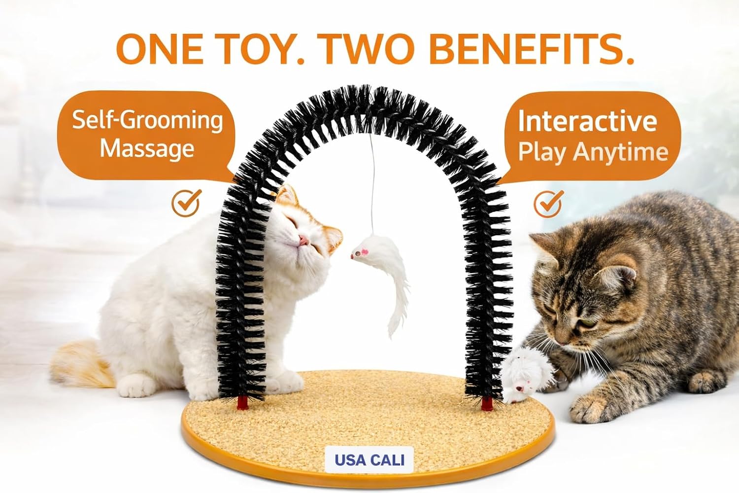 Cat Self-Groomer, Arch Grooming Brush with Scratching Toy, Cat Hair Massage and Grooming Station