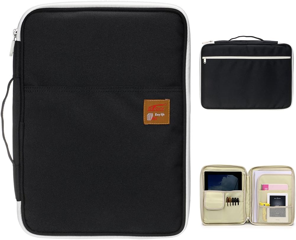 BTSKY Multi-Functional A4 Document Bags Portfolio Organizer-Waterproof Travel Pouch Zippered Case for Pads, Notebooks, Pens, Documents(Black)