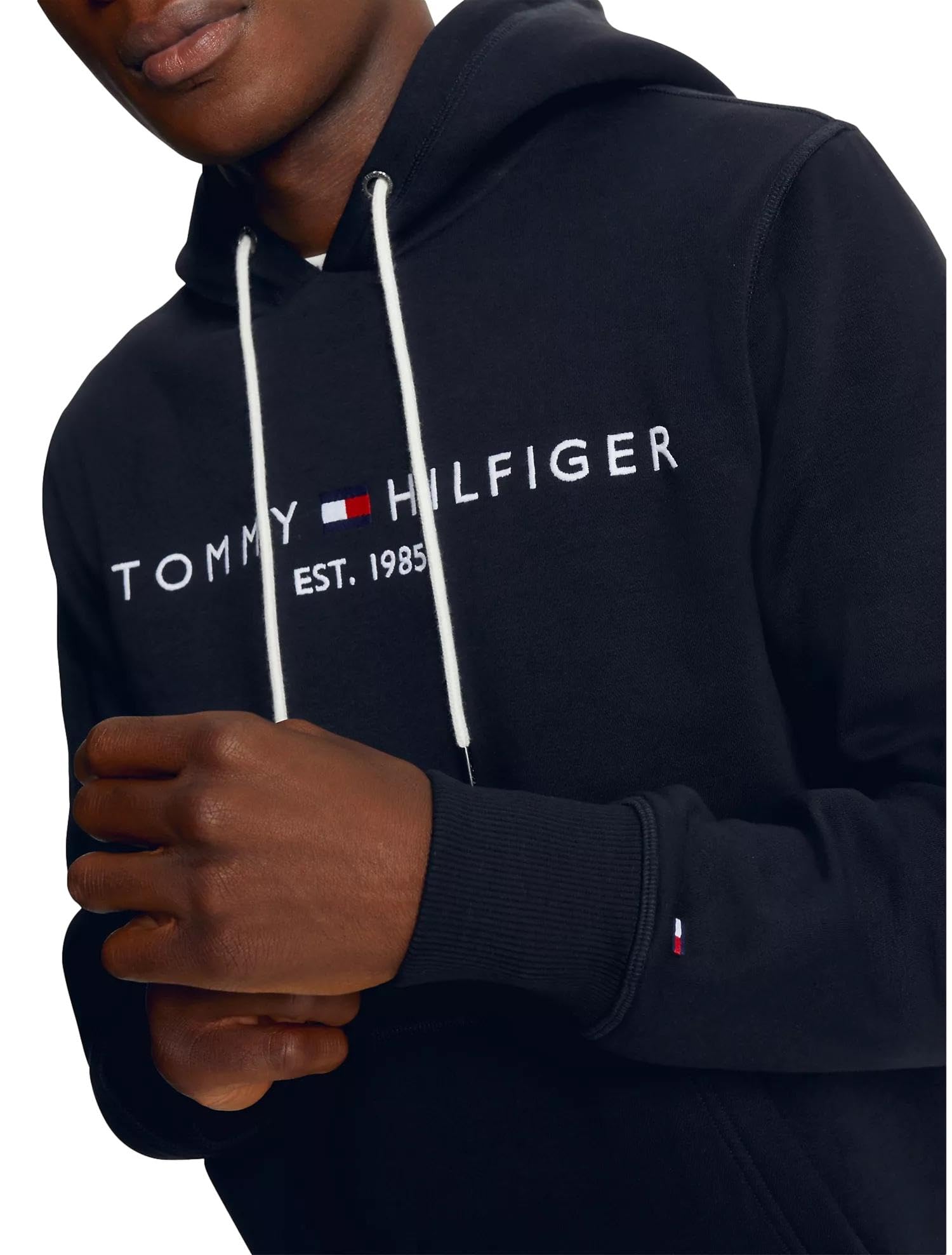 TOMMY HILFIGER Men's Iconic Fleece Embroidered Tommy Logo Pullover Hoodie Sweatshirt Collection 2024, Medium, Black