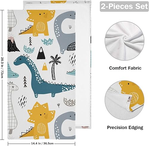 Miniatura 3 de Juego de 2 toallas de cara de dinosaurio, toalla de mano de dinosaurio de dibujos animados blancos, toallas de algodón para decoración de baño para