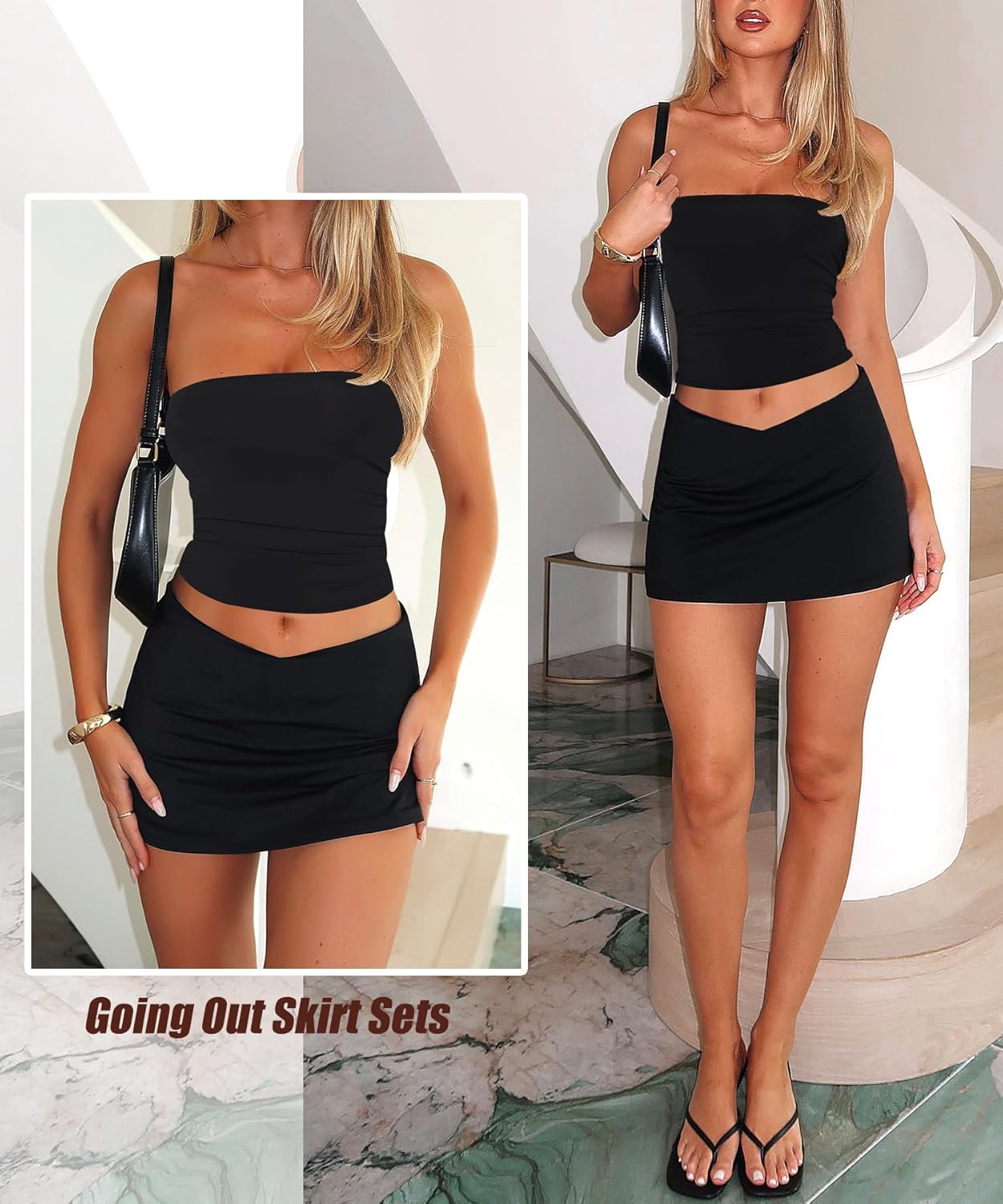 Women Two Piece Mini Skirt Set Y2k Going Out Sets Tube Top and Crossover Bodycon Mini Skirt - Image 2