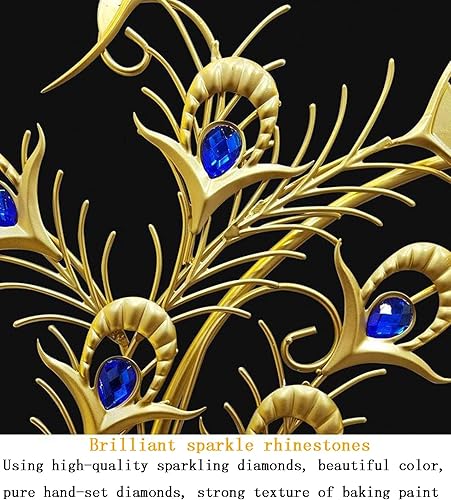 Miniatura 5 de Reloj de pared grande de pavo real con diamantes de cristal, diseño creativo de metal 3D, silencioso y moderno, reloj de pared para sala de estar,