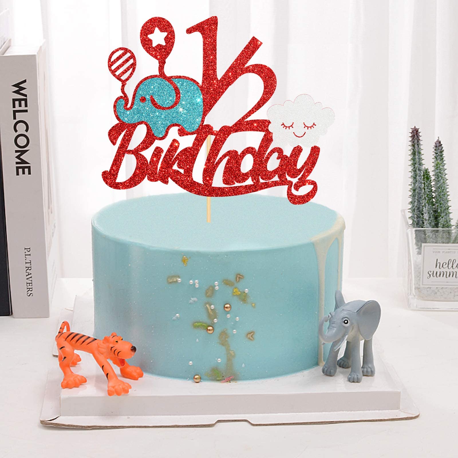 Festiko®Glitter 1/2 Birthday Cake Topper, Baby Half Year Old Cake Decor, Party Supplies Red - Image 5 thumbnail