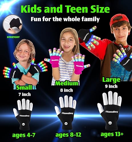 Miniatura 3 de Guantes de luz LED intermitentes de The Noodley tamaño para niños y adultos pilas adicionales