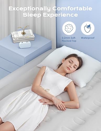 Miniatura 4 de Colchón de aire tamaño individual con bomba elevada incorporada, colchón inflable de 18 pulgadas de alto, colchón inflable eléctrico, cama de