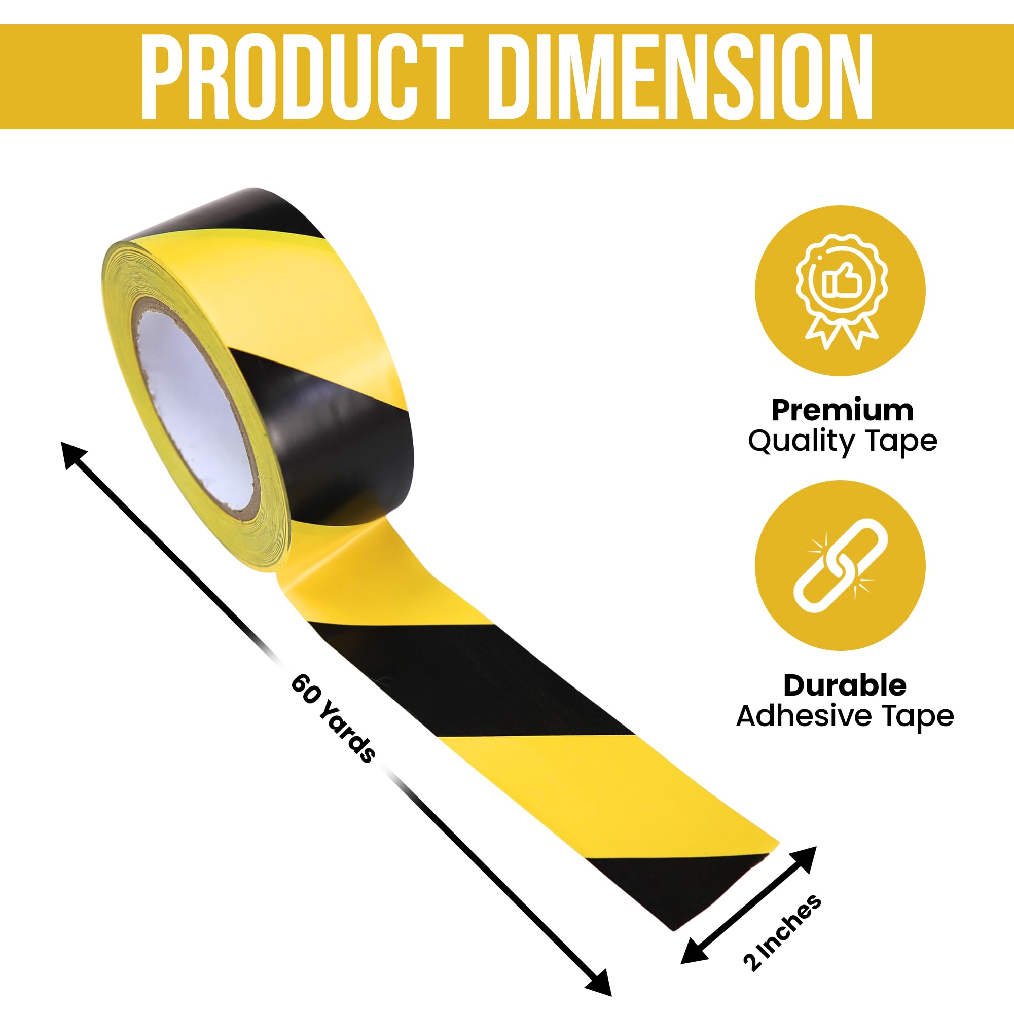 Harrier Hardware Cinta de advertencia de seguridad a rayas de PVC, negro y amarillo, 2 pulgadas x 60 yardas