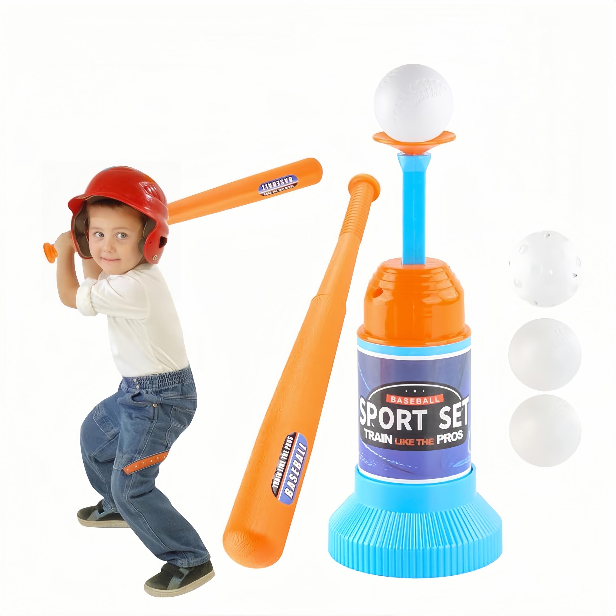 野球おもちゃセット - 棒球弹射发射器付き 子供用室内外スポーツゲーム 体幹トレーニング 親子互动 脚踩投球玩具 誕生日・クリスマスプレゼントに (NO.2198 野球発射器 3球付き)