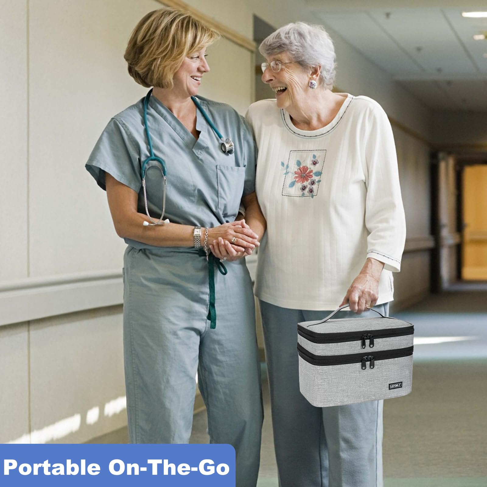 LEFOR·Z Sac de rangement pour médicaments, double couche, sac de rangement vide avec fermeture éclair verrouillable et séparateur réglable, sac de transport de médicaments pour pilules, vitamines,