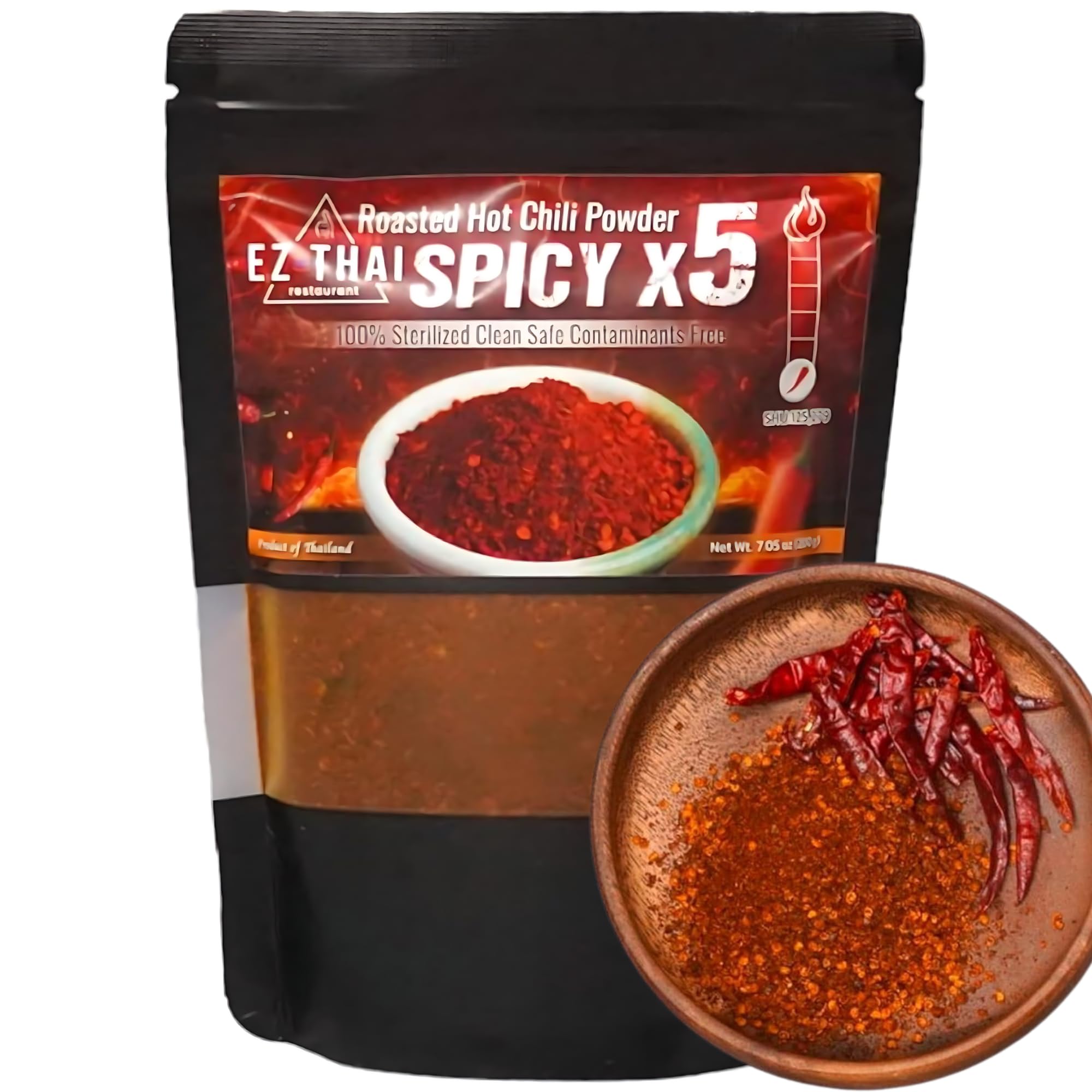 EZ THAI Jinda Red Chili Peppers Flakes Powder 7oz Roasted 5X Spicier, Authentic Thai Chili Flakes Extremely Spices Deep Rich Flavor Seasonings - Perfect Soups, Pad-Thai, Ramen-Noodles, Tom Yum