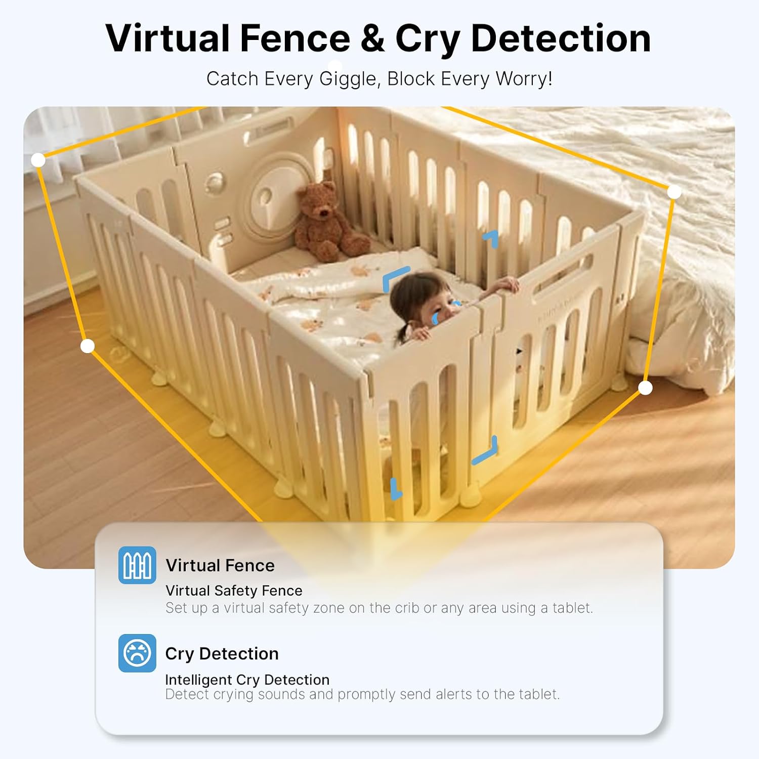 Ognee Baby Monitor with Camera and Audio, 5" IPS 2K Display, 6000mAh Battery, SD Card, Remote Pan-Tilt-Zoom, 2-Way Talk, No WiFi Needed, Night Vision, Safety Zone Alert, 24/7 Recording
