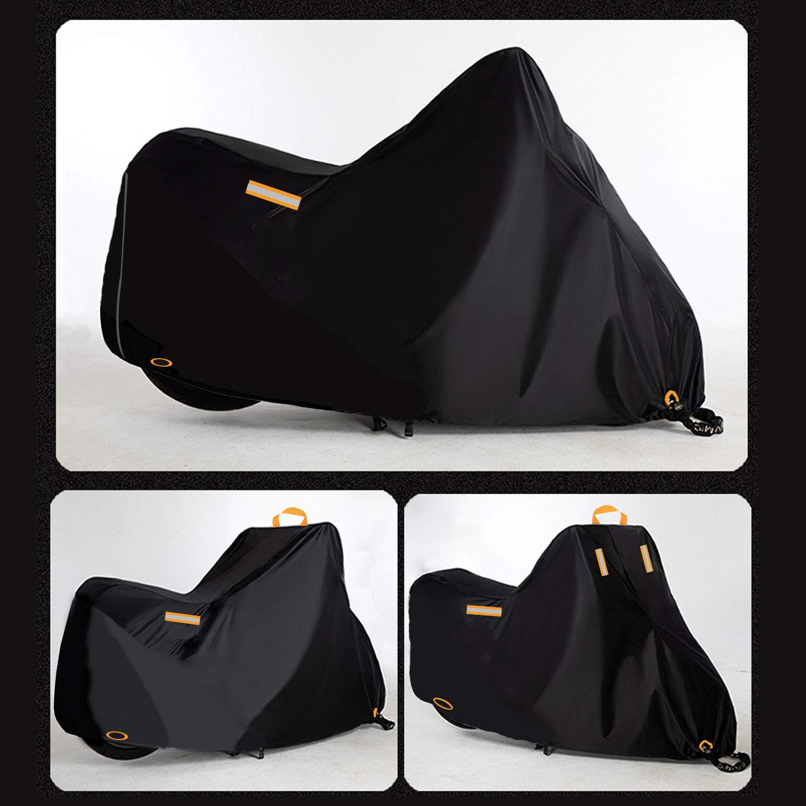 300D Telo Moto Coprimoto, Addensare Telo Impermeabile Esterno per Moto/Scooter, esterno Telone Moto con 4 Strisce Riflettenti e 2 fori di bloccaggio 295 * 110 * 140cm