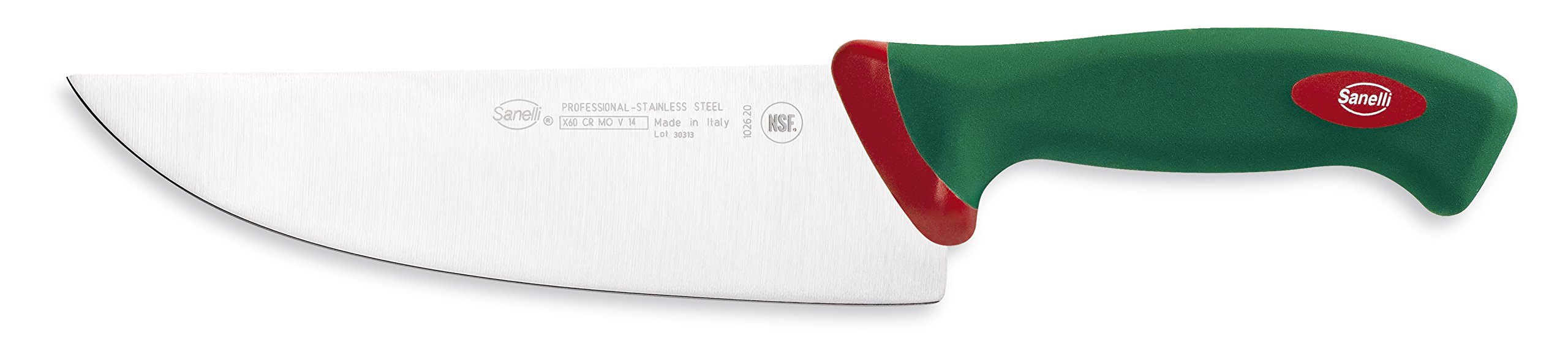 Sanelli Línea Premana Professional,Cuchillo Trinchante Cm.20,Acero Inoxidable,Verde y Rojo,32.5x3.0x6.0 cm