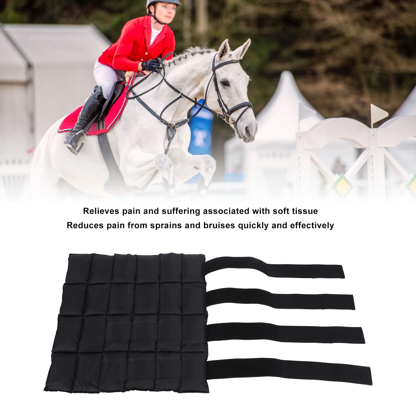 JEOZBM Bolsa de Hielo para Caballos, Envoltura para Piernas de Caballo, Envoltura Refrescante Reutilizable para Corvejones, Tobillos, Rodillas y Piernas, Color Negro