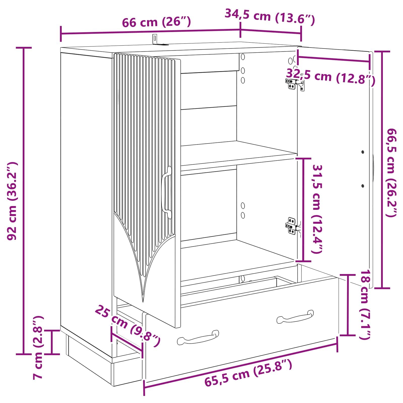 Credenza bianca 66 x 34,5 x 92 cm comò con cassetto