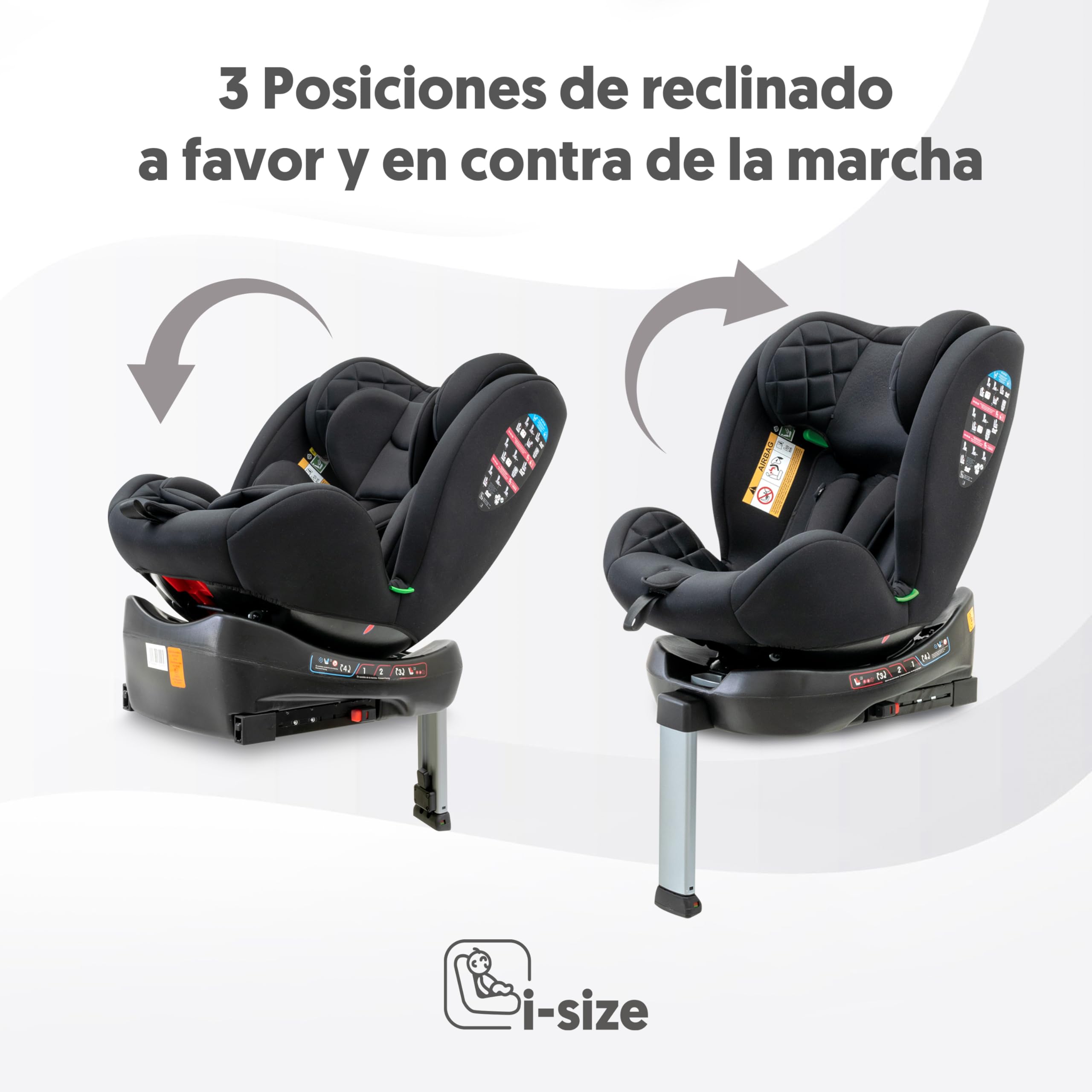 Interbaby Silla Coche Bebé Sella i-Size ISOFIX 360° Grupo 0+1+2+3 (Negro) | Silla auto giratoria 360 reclinable 40-150 cm, reductor recién nacido, protección lateral SIP, reposacabezas regulable
