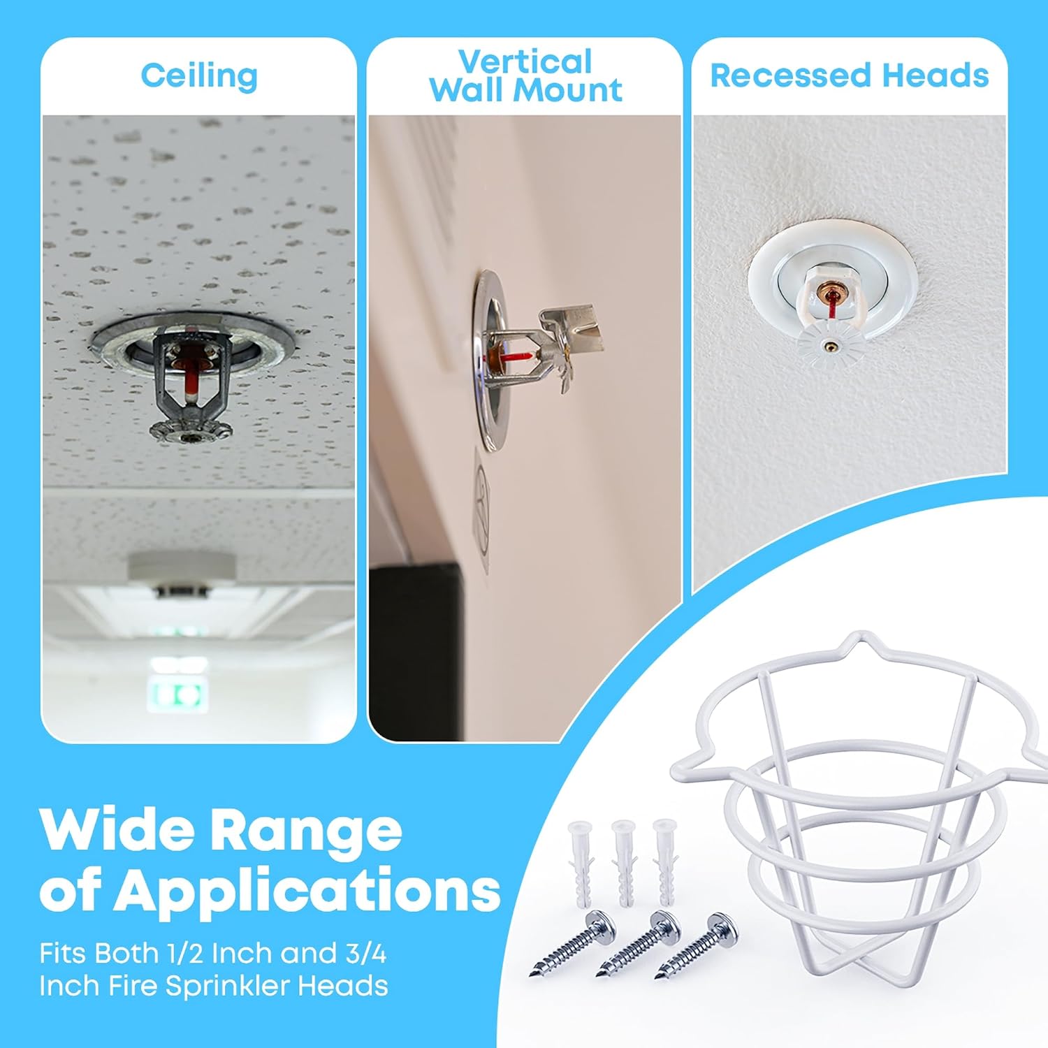 Fire Sprinkler Head Cover Guard,White Fire Sprinkler Cage Suit 1/2"&3/4", Sprinkler Protection for Semi-Recessed Fire Sprinkler,Sprinkler Cover Side Wall/Pendent/Upright (6 PCS)
