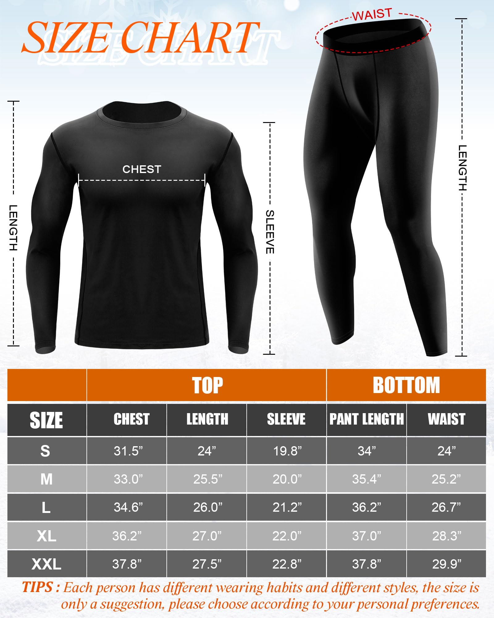 Juego de 3 ropa interior térmica de invierno para hombre, pantalones largos, capa base para hombre, clima frío, forro polar, parte superior inferior para equipo de caza, deporte, Negro, azul marino,