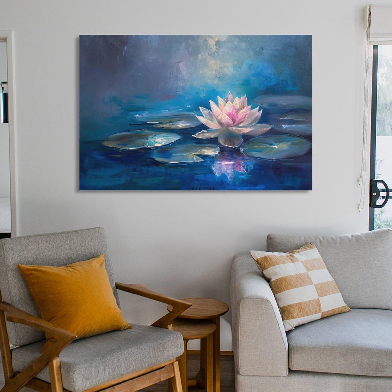 绘画「池に咲く蓮の花」アクリル絵/新品額縁 绘画「池に咲く蓮の花」アクリル絵/新品額縁 绘画「池に咲く蓮