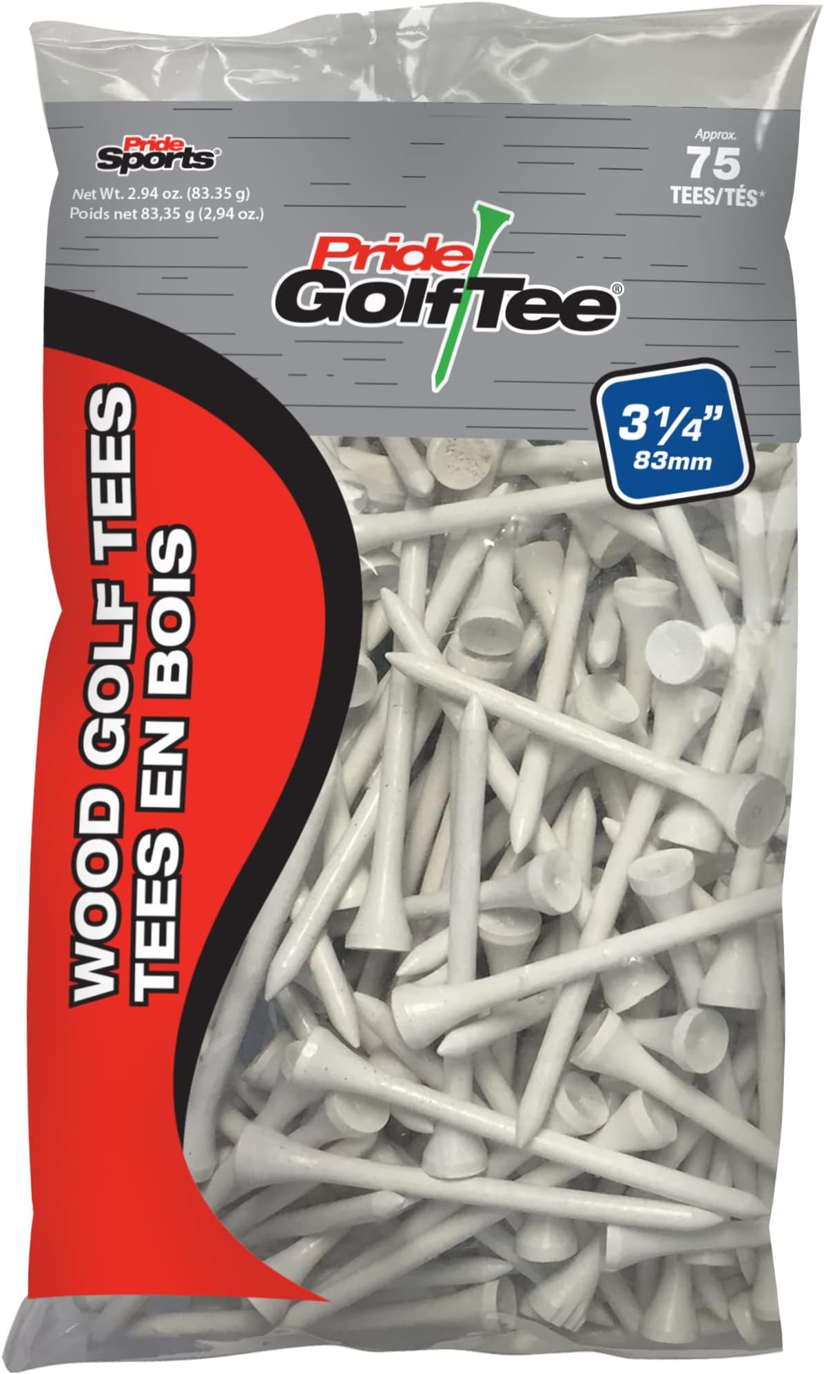 Pride Golf Tee - 3-1/4-Inch Deluxe Tee - 75 Count (White)