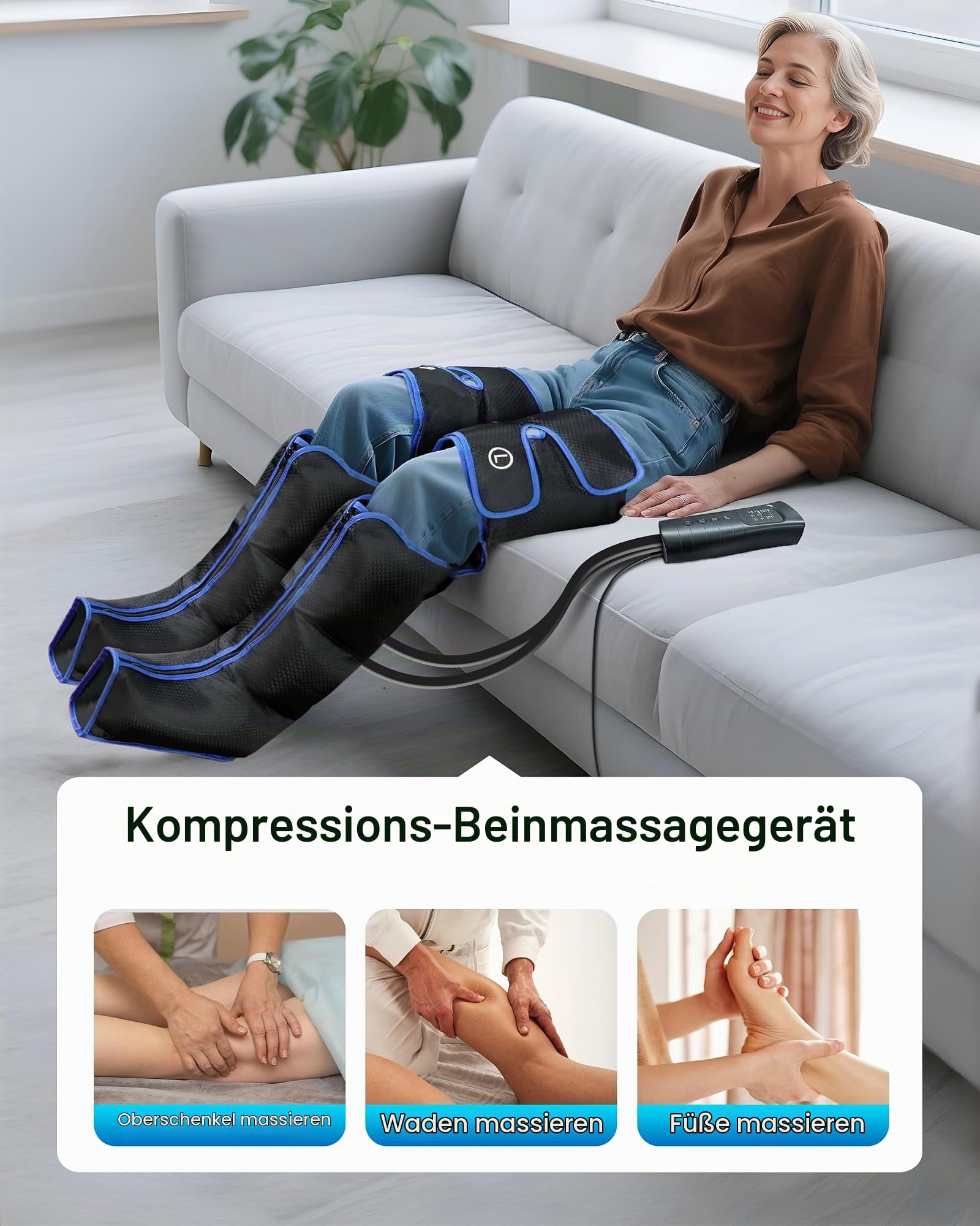 COMFIER Beinmassagegerät mit Wärme und Kompression, 3-in-1 Fuß- und Beinmassagegerät, 6 Modi, 3 Intensitätsstufen und Wärmetherapie, Geschenke für Mama und Papa