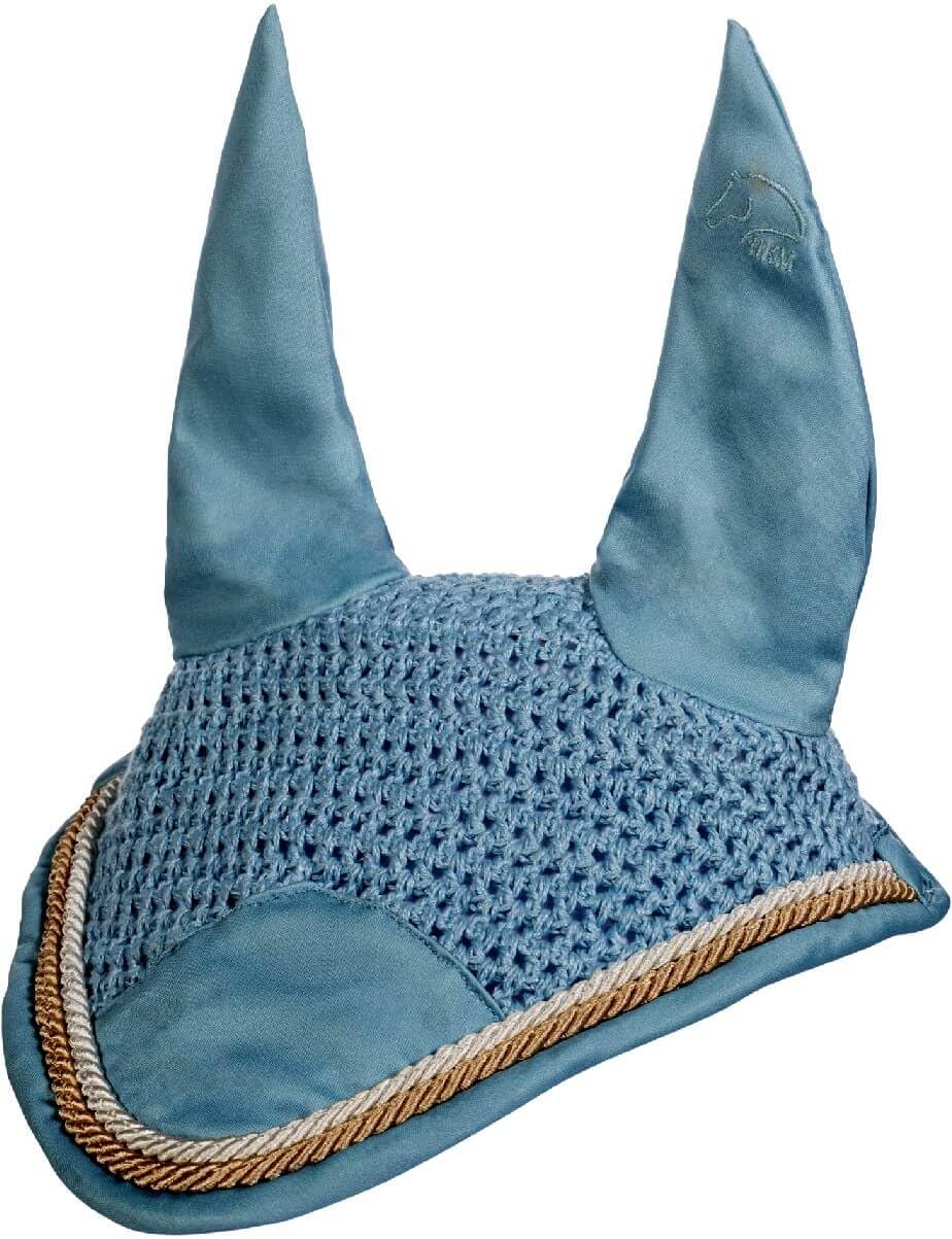 Bonnet anti-mouches HKM Essentials bleu clair pour cheval - 3