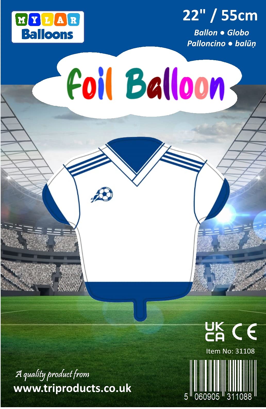 Tri Products26" / 68cm Football Shirt Foil Balloon White & Blue…