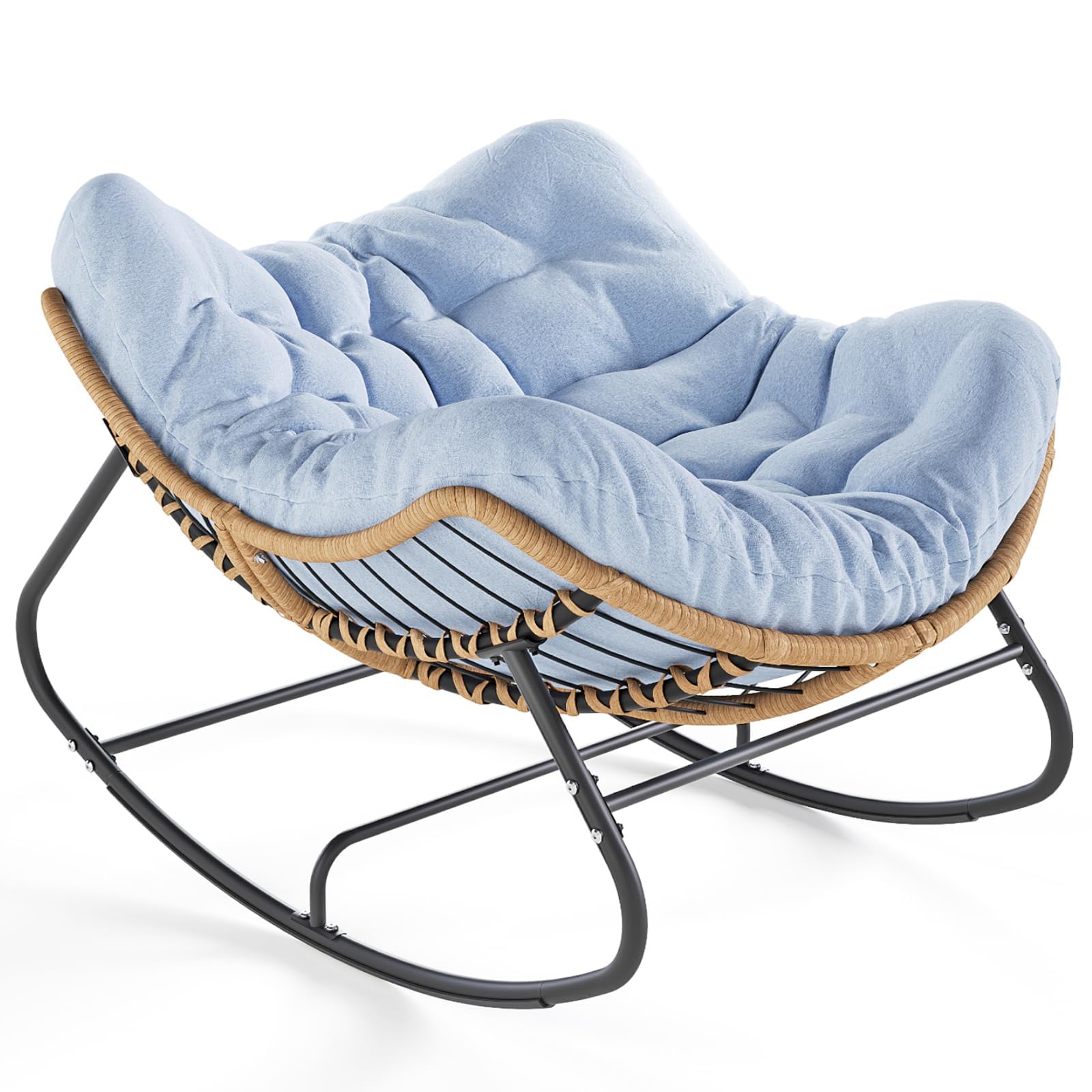 SWITTE Outdoor Rocking Chair, Oversized Patio Papasan Rocker, Comfy Wicker Reading Lounge, Indoor Egg Chair for Bedroom, Living Room, Porch, Garden,