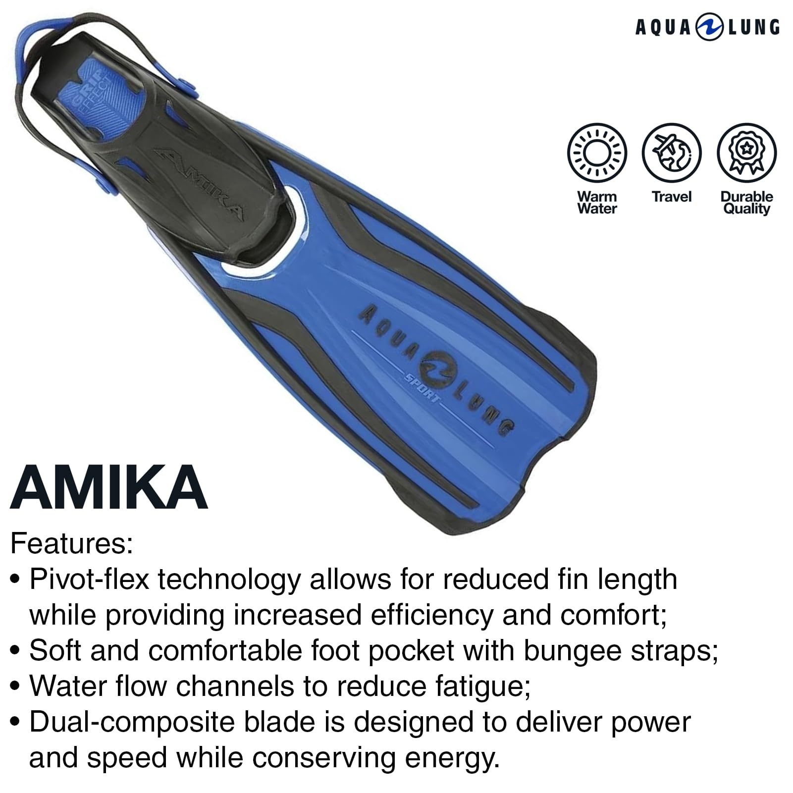 Aqualung Amika - Palmes de Snorkeling, Technologie Pivot-Flex, Confortables, puissantes, Propulsion optimale