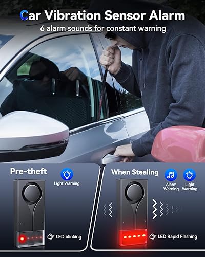 Miniatura 4 de Sistema de alarma de coche de 108 dB, alarma con sensor de vibración antirrobo y luz roja, dispositivo remoto inalámbrico antirrobo para vehículo