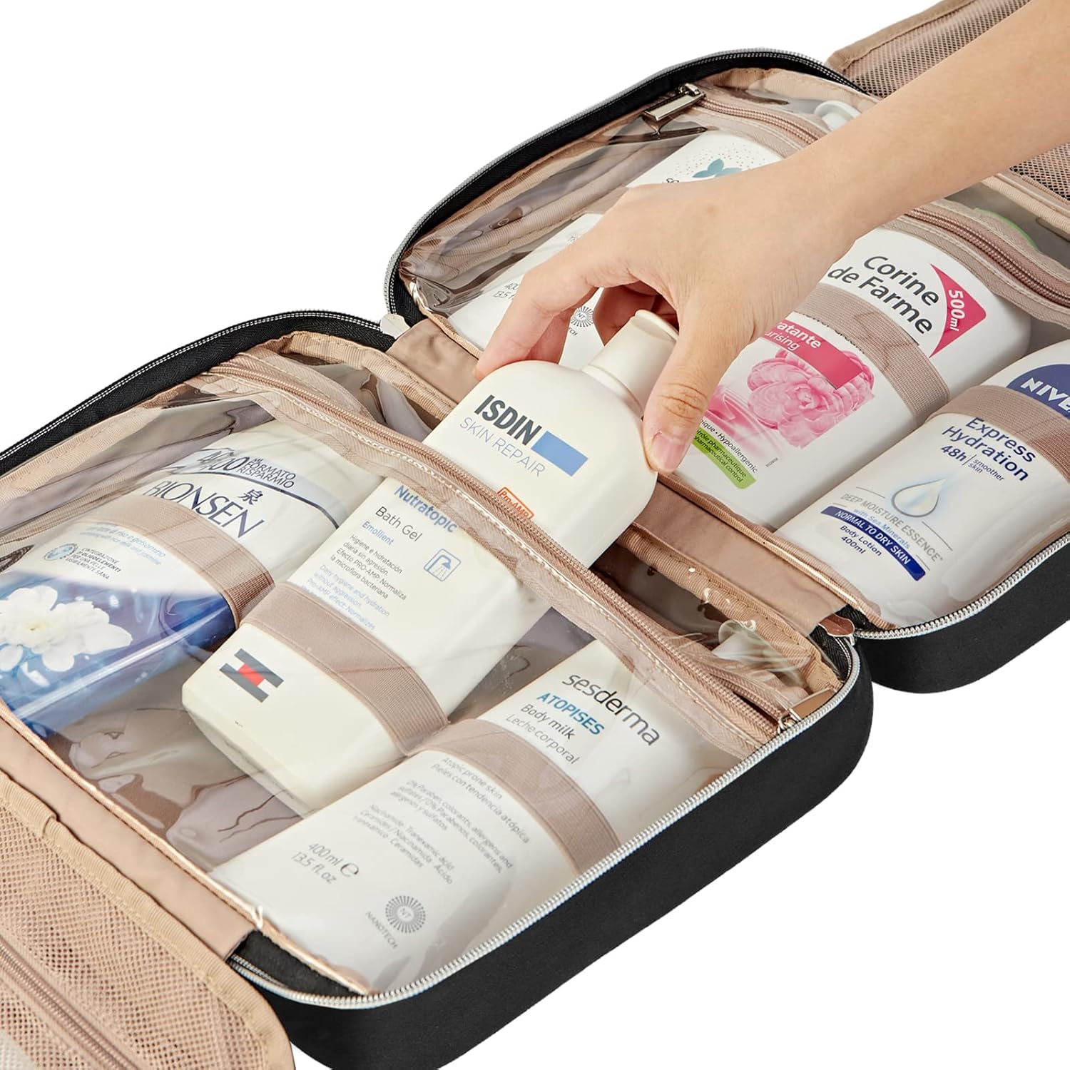 BELALIFE Large Hanging Travel Toiletry Bag for Women, Makeup Brush Holder with Hook, Toiletry Organizer Case for Toiletries Accessories, Black : Beauty & Personal Care