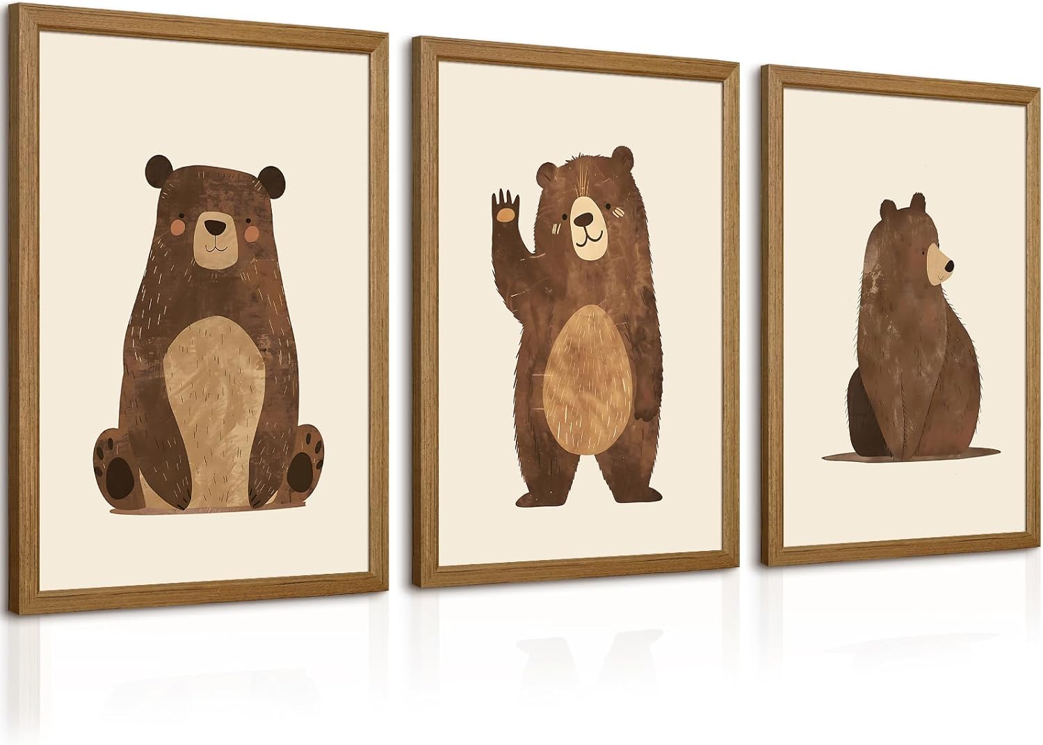 Nursery Wall Art Baby Canvas Pictures Bear Wall Decor Boys Room Prints Kids Poster Cute Animal Theme Pictures Woodland Bear Painting Neutral Children Artwork for Bedroom 16x24 Inch Framed Set of 3 16''x24'' Framed Bear Wall Art