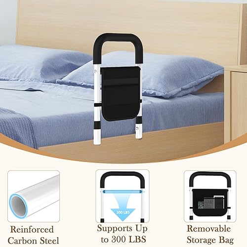 Miniatura 3 de Rieles de cama para seguridad de adultos mayores bastón de cama para personas mayores, pasamanos de cama con mango ergonómico y bolsillo de