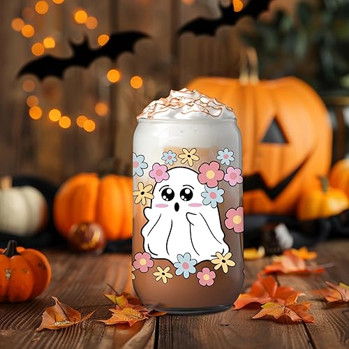 Miniatura 7 de GSPY Tazas de café helado de fantasma de Halloween, vaso de 16 onzas con tapa y pajita, regalos de Halloween para mujeres, rellenos divertidos de
