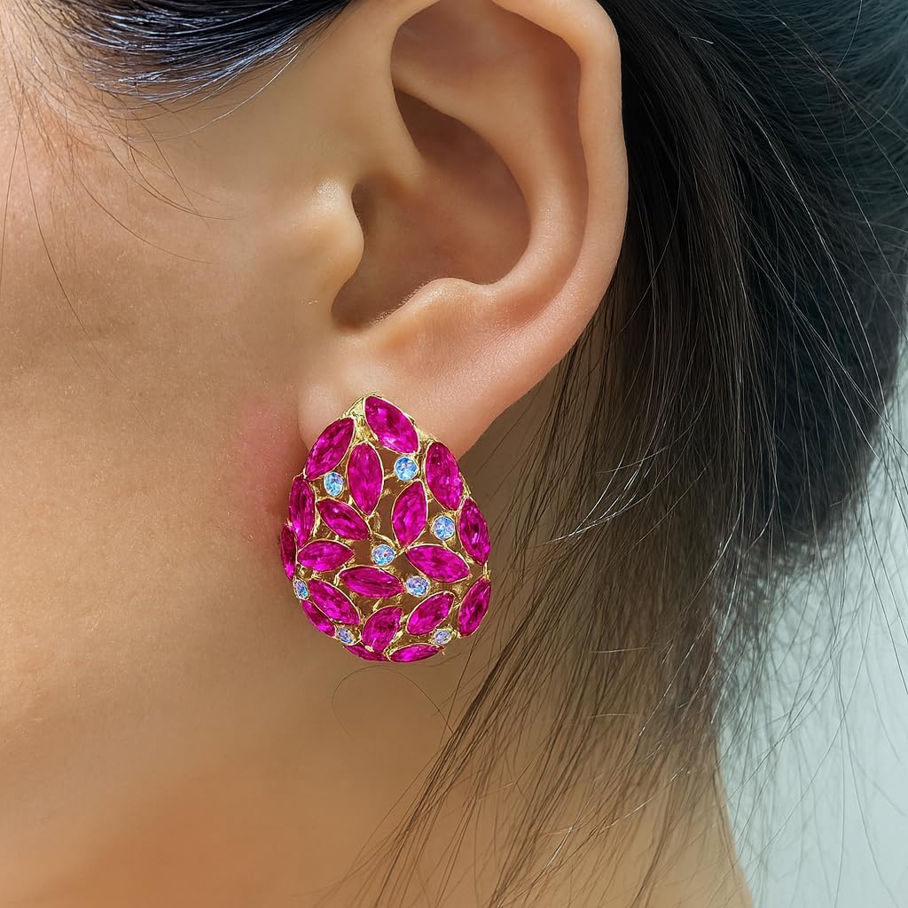 Gold Plated Teardrop Clip On Earrings for Women – Shiny Rhinestone Chunky Cubic Zirconia Dangle Drop Earrings, Hypoallergenic Non-Pierced Jewelry for Wedding, Party, Prom, Gifts - Image 4