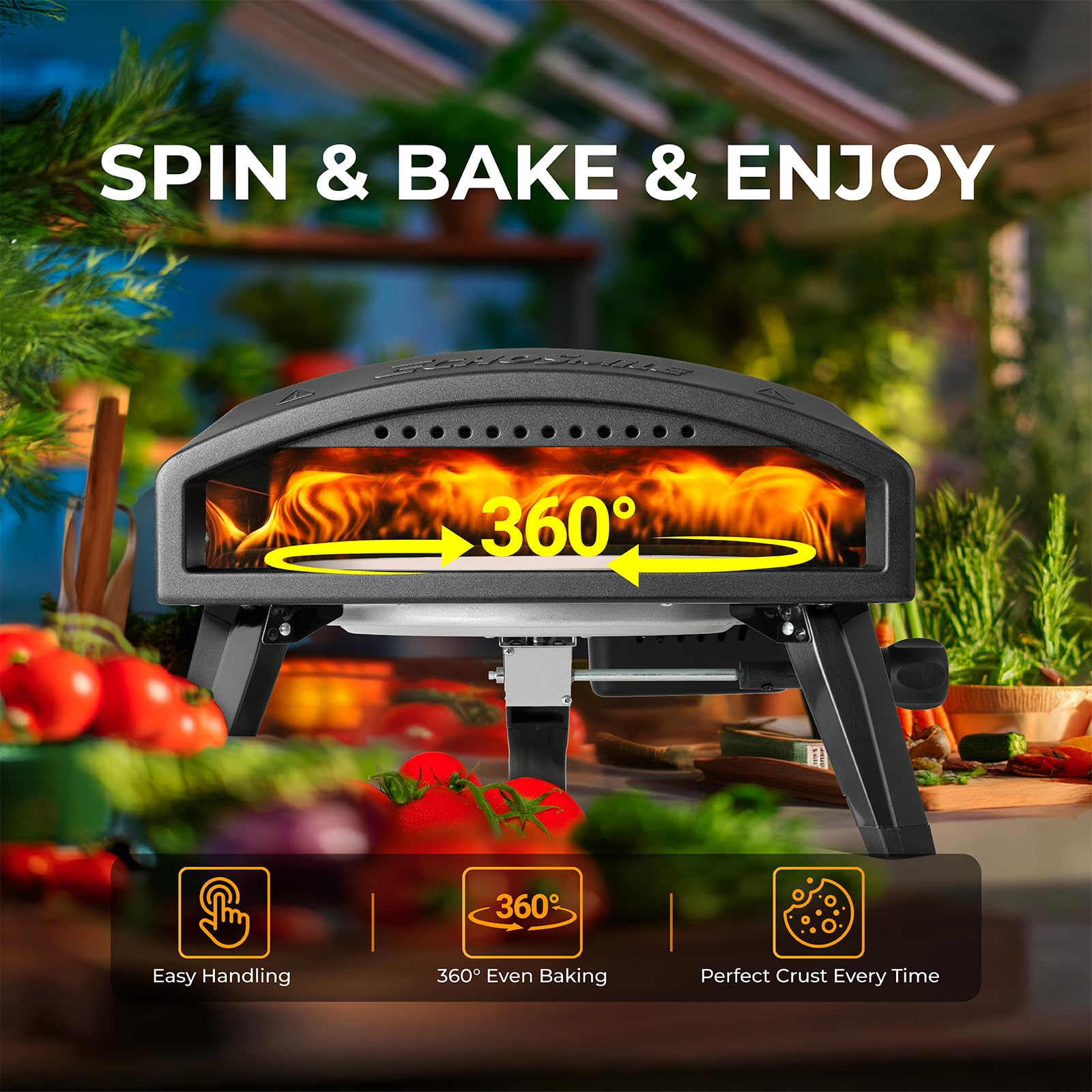 EchoSmile Forno per pizza a gas da 30,5 cm, fornello per pizza a propano raggiunge 510 °C, cottura rapida 60 secondi, include tubo del gas, manopola di controllo della fiamma, manico per calore esteso