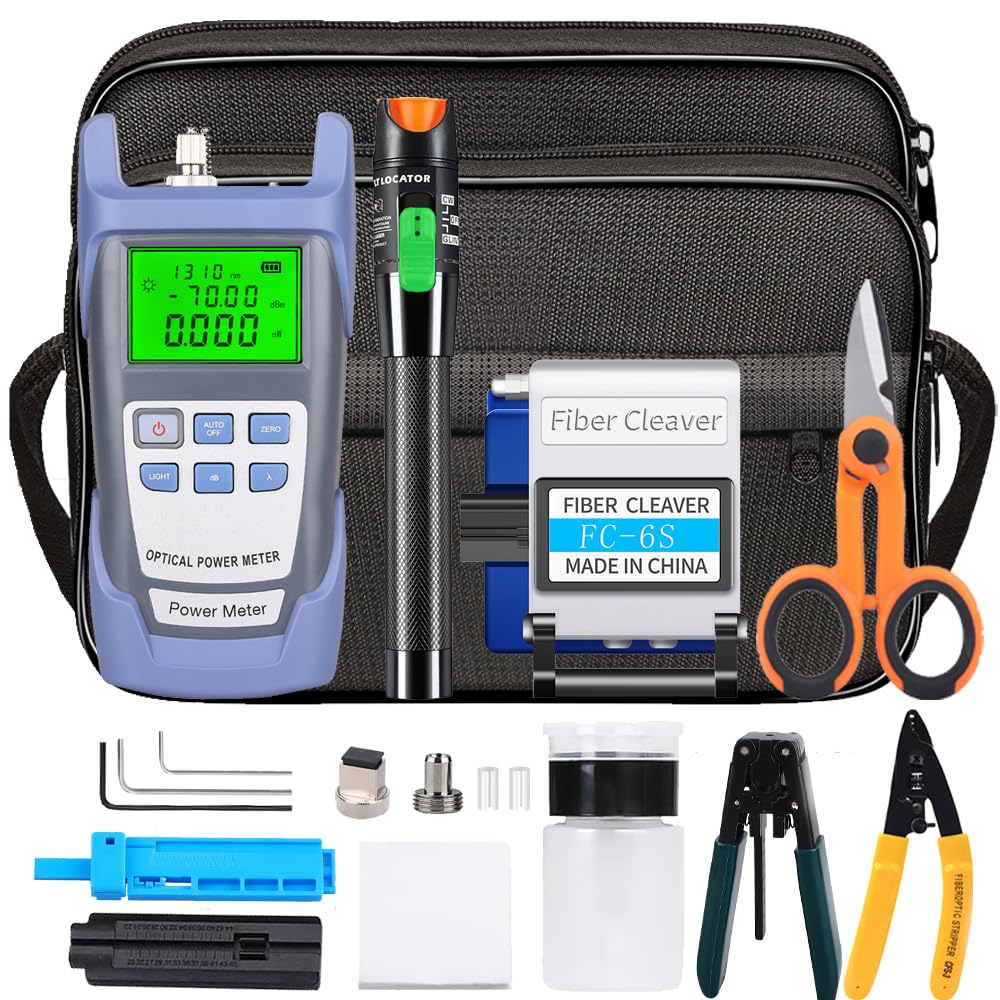 Kit de herramientas de fibra óptica Cliveadora FC-6S, localizador visual 30mW 30KM, pinza Pelacables Tijeras Kevlar, fotómetro de fibra óptica