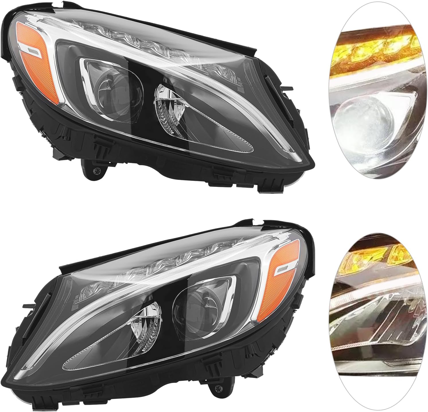 Car Headlight Headlamp, for Mercedes Benz C-Class W205 C300 2015 - 2018 Chrome Housing Front Lamps, A2059067703 A2059063004 Compatible LED Head Light with Clear Lens, Headlight Assembly (Left+Right)