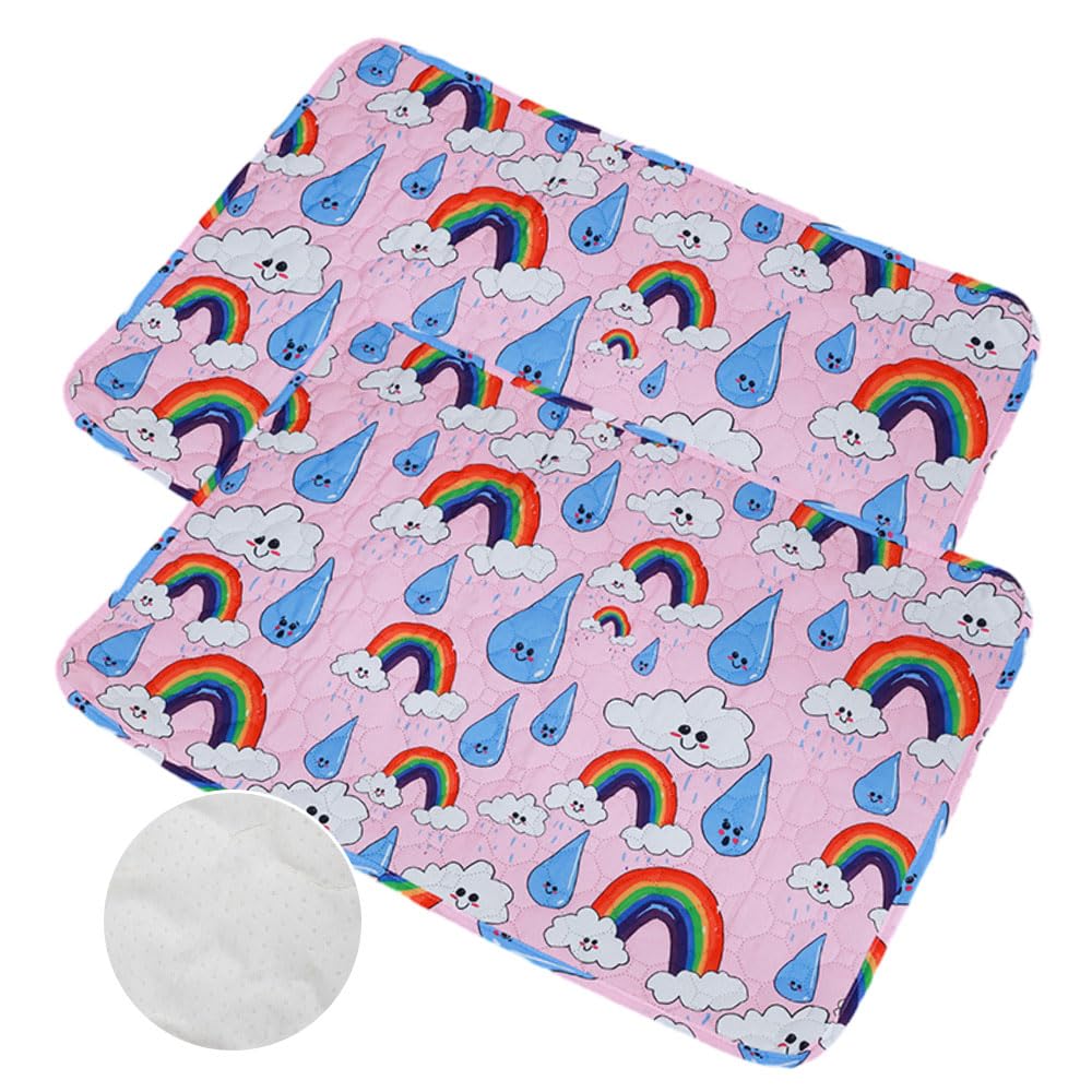 Mateju 2 Pieces Reusable Pee Pads for Dogs, Washable Puppy Training Pad Pets Dogs Cats Non-Slip Mat Super Absorbent Leak Proof Food Bowl Mats for Travel Training Pad Indoor (30x40CM,Rainbow)