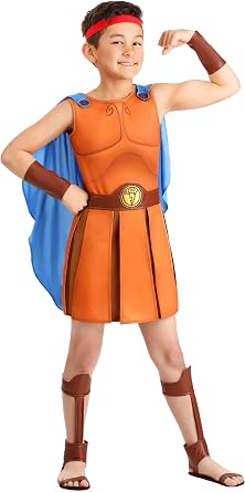 Deluxe Disney Hercules Costume for Boys Kids Hero Outfit Tunic, Cape, Headband, Belt, Gauntlets & Shoe Covers