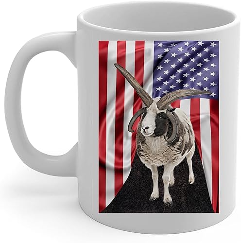 Lovesout Taza de café con diseño temático americano con ovejas Jacob, taza de té de cerámica blanca, 11 onzas, regalo para propietarios de granja