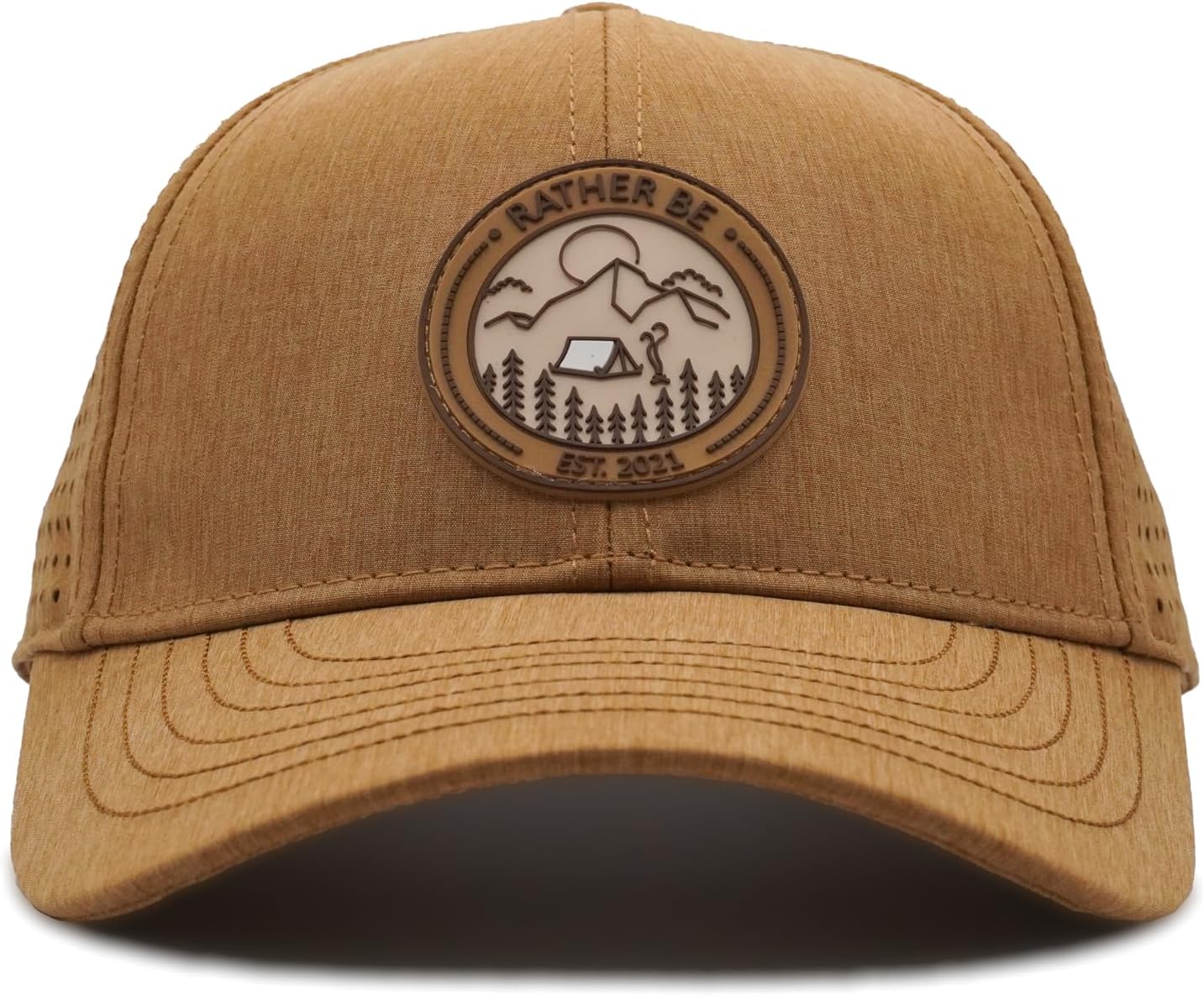 Rather Be Club Camping A Frame Hats, Water-Resistant Baseball Caps for Men & Women, Golf, Running, or Workout Hat Brown