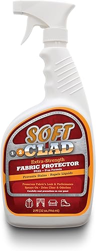 Protector de tela extra resistente en aerosol que evita manchas y repele líquidos. SoftClad protege muebles, zapatos, alfombras, tapicería, gamuza,